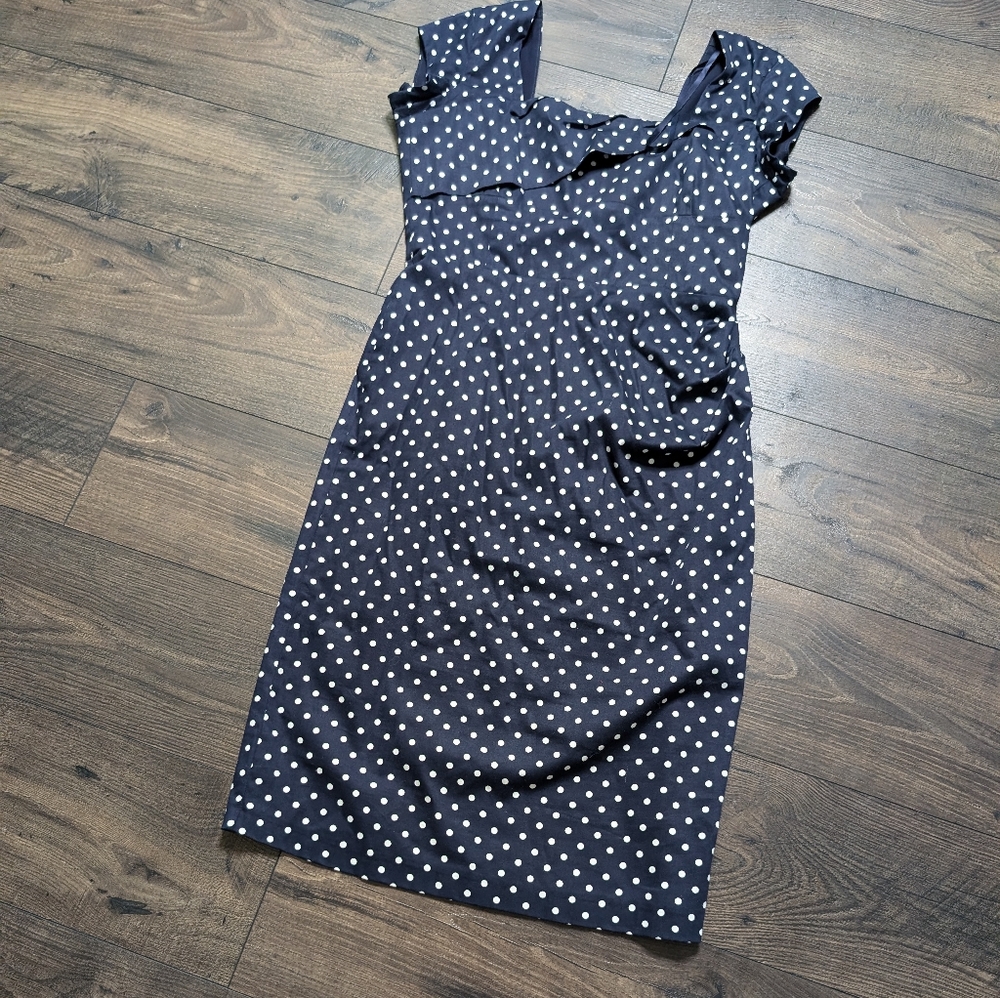 The Pretty Dress Company Vintage Retro Midi Blue Polka Dot Dress‎ Size 16